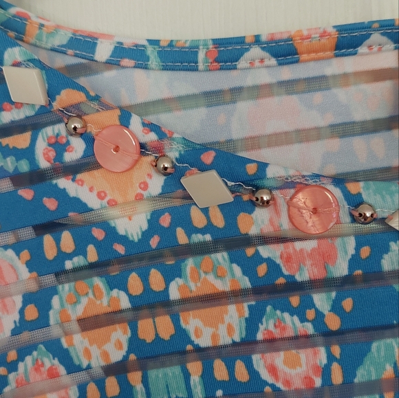 Ruby Rd. Woman's Multicolor Striped Stretch Scoop Neck 3/4 Sleeve Blouse Size S - Picture 7 of 15